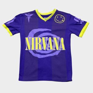 Nirvana 91 Soccer Jersey Shirt XS Purple Volt Smiley Face In Utero Angel Band